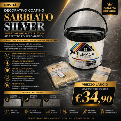 Sabbiato Femaca silver LT 2.5 lavabile a finitura perlescente per interni rapida essiccazione,facile applicazione,Multieffetto, ecologico,inodore