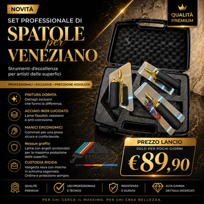Set 4 pz spatole stucco veneziano con valigetta per una lucidatura a specchio immediata e per altri effetti decorativi